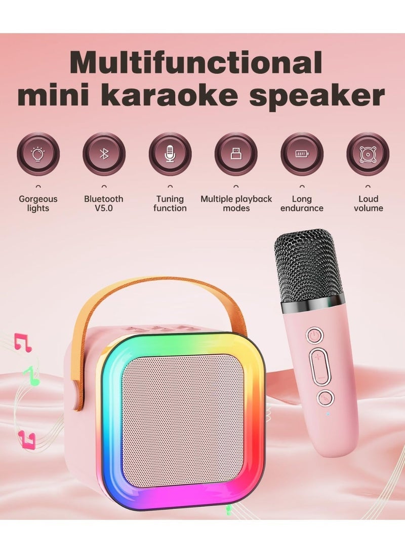 جهاز كاريوكي صغير للأطفال من عمر سنتين إلى ١٢ سنة، مكبر صوت كاريوكي لاسلكي محمول مع أضواء حفلات LED وميكروفونين لاسلكيين، هدية مثالية لأعياد الميلاد والعطلات للبنات والأولاد (K12-وردي) - Image 3